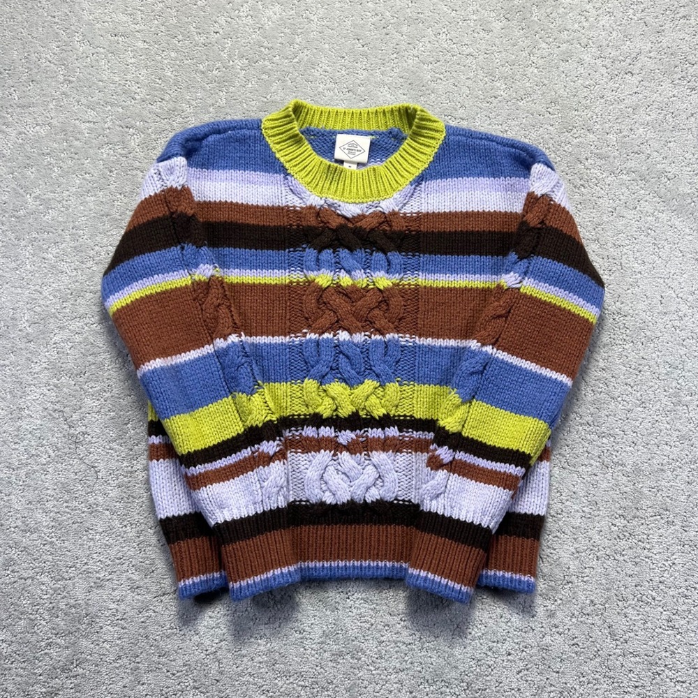 St Johns Bay Sweater‎ Womens M Multicolor Striped Cable Knit Crew Neck Chunky